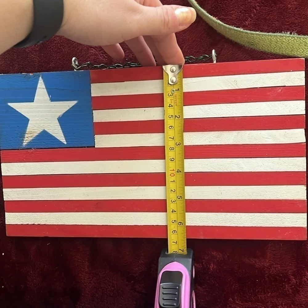 red white and blue wooden hanging flag sign decor